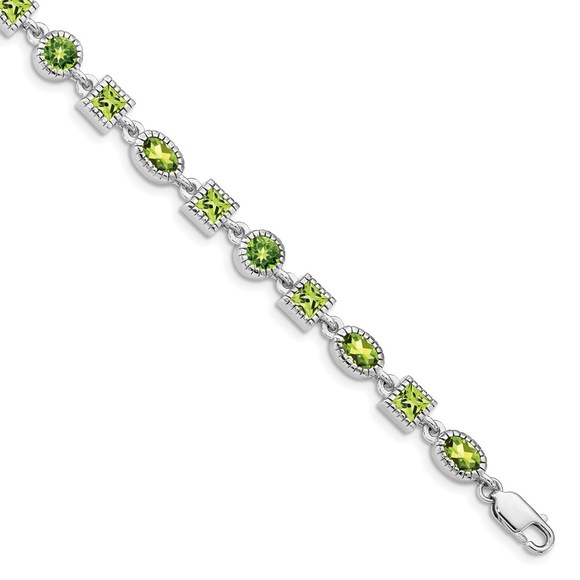 Sterling Silver Rhodium-plated Peridot August Birthstone Ladies Bracelet - Picture 1 of 4